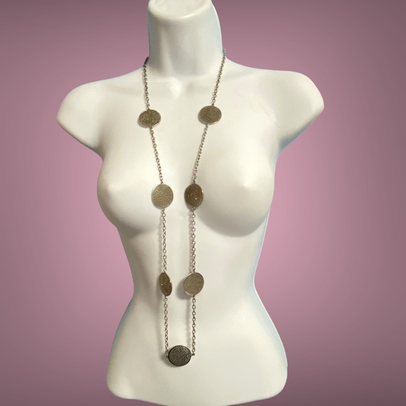 Silver Tone Disc Long Necklace - Picture 1 of 9